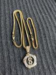 14k 3mm Gold plated Franco Chain Bracelet and Pendent Set