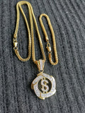 14k 3mm Gold plated Franco Chain Bracelet and Pendent Set