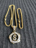 14k 3mm Gold plated Franco Chain Bracelet and Pendent Set