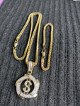 14k 3mm Gold plated Franco Chain Bracelet and Pendent Set