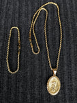 14k 3mm Gold Plated Rope Chain and Pendent Set