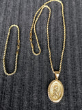 14k 3mm Gold Plated Rope Chain and Pendent Set