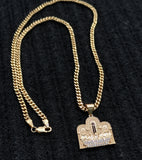 14k Gold Filled 3mm Cuban Link Chain and Pendant Set