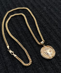 14k Gold Filled 3mm Cuban Link Chain and Pendant Set