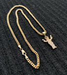 14k Gold Filled 3mm Cuban Link Chain and Pendant Set