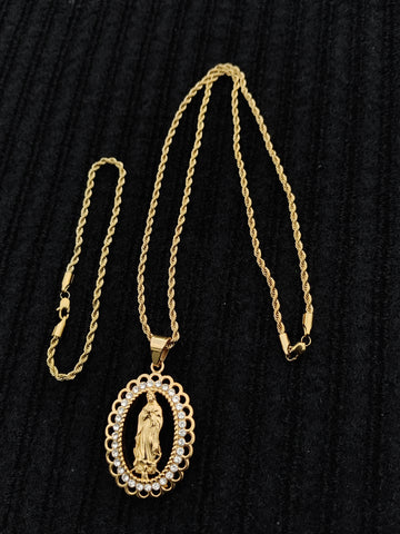 14k 3mm Gold Plated Rope Chain and Pendent Set