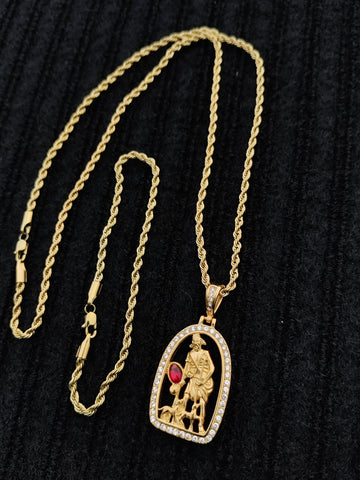 14k 3mm Gold Plated Rope Chain and Pendent Set