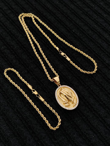 14k 3mm Gold Plated Rope Chain and Pendent Set