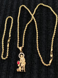 14k 3mm Gold Plated Rope Chain and Pendent Set