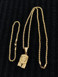 14k 3mm Gold Plated Rope Chain and Pendent Set