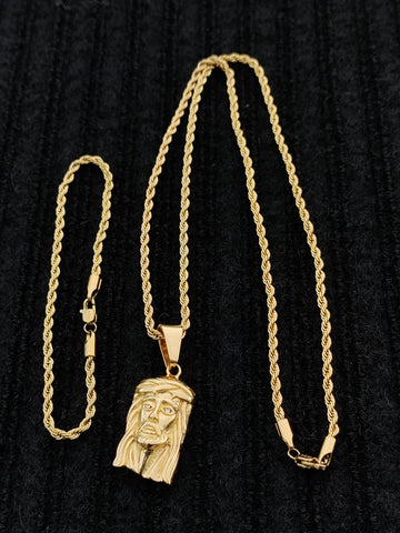 14k 3mm Gold Plated Rope Chain and Pendent Set