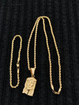 14k 3mm Gold Plated Rope Chain and Pendent Set