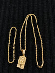 14k 3mm Gold Plated Rope Chain and Pendent Set