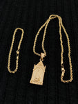 14k 3mm Gold Plated Rope Chain and Pendent Set