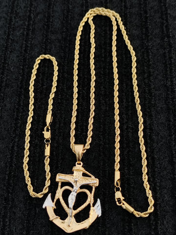 14k 3mm Gold Plated Rope Chain and Pendent Set