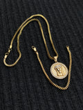 14k 3mm Gold plated Franco Chain Bracelet and Pendent Set