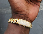 14k Gold Plated Miami Cuban Link 12mm Bracelet Cz Diamond Curve lock