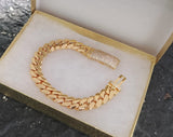 14k Gold Plated Miami Cuban Link 12mm Bracelet Cz Diamond Curve lock