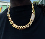 14k gold-plated Cuban link 18mm Chain Cz Diamond Curve lock