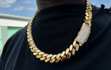 14k gold-plated Cuban link 18mm Chain Cz Diamond Curve lock