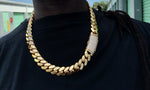 14k gold-plated Cuban link 18mm Chain Cz Diamond Curve lock