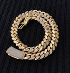 14k gold-plated Cuban link 18mm Chain Cz Diamond Curve lock