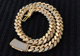 14k gold-plated Cuban link 18mm Chain Cz Diamond Curve lock