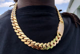 14k gold-plated Cuban link 18mm Chain Cz Diamond Curve lock