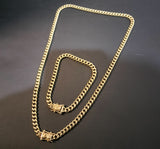 14k 6mm Gold Plated Cuban Link Chain and Bracelet Set