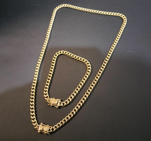 14k 6mm Gold Plated Cuban Link Chain and Bracelet Set