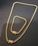 14k 6mm Gold Plated Cuban Link Chain and Bracelet Set