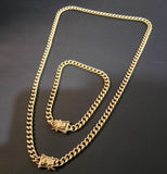 14k 6mm Gold Plated Cuban Link Chain and Bracelet Set