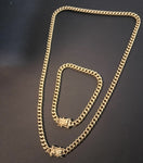 14k 6mm Gold Plated Cuban Link Chain and Bracelet Set