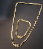 14k 6mm Gold Plated Cuban Link Chain and Bracelet Set