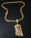 Gold plated Miami Cuban Link 15mm Chain CZ Diamond lock and Jesus piece