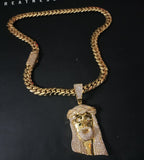 Gold plated Miami Cuban Link 15mm Chain CZ Diamond lock and Jesus piece