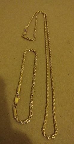 14k 3mm Gold plated Rope Chain and Bracelet Set