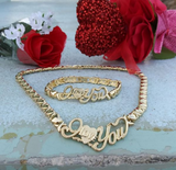 14k Gold Filled Womens I LOVE You 💖 Xoxo Hugs and Kisses Full Set Chain And Bracelet