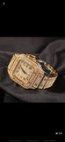 Gold Plated Iced Out Square Face Watch Micro lab Cz Diamonds